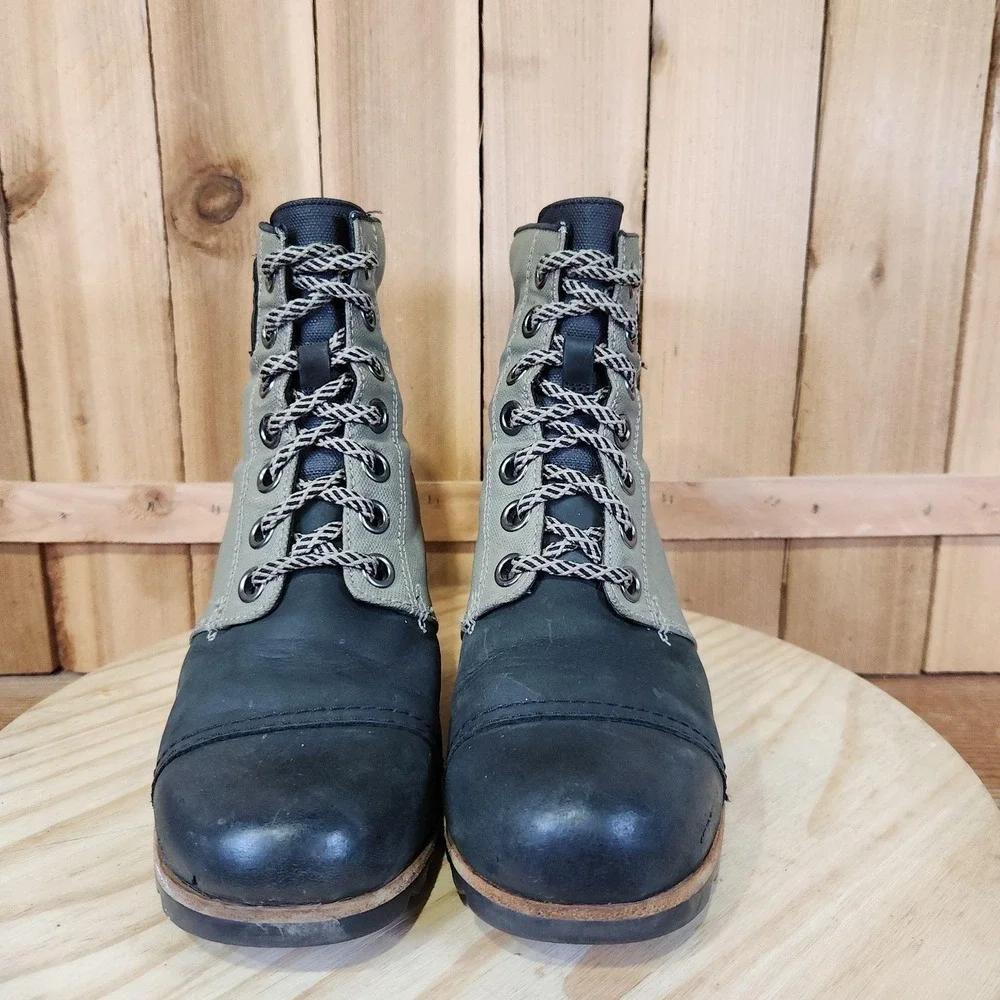 Sorel PDX Wedge Boots Womens 9 Green Canvas Lace Up Booties Winter Waterproof